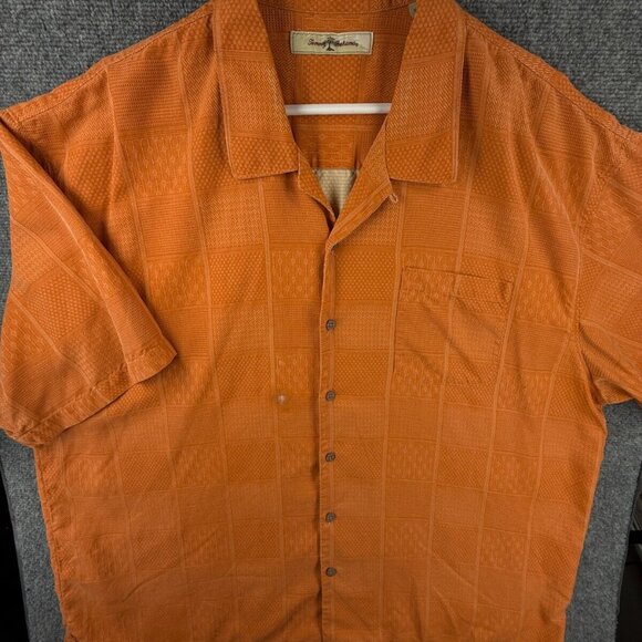 Tommy Bahama Short Sleeve Button Up Shirt Men Silk Hawaii Orange 2XL Copyright - Picture 1 of 16